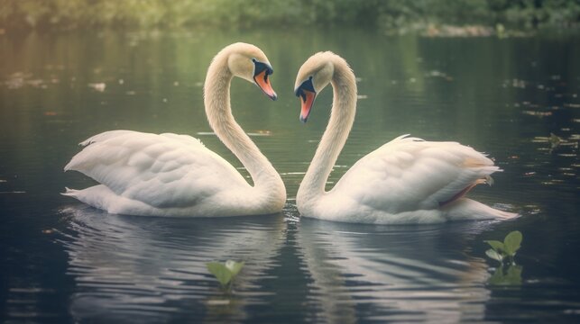 Graceful Swan Pair on a tranquil lake. AI generated