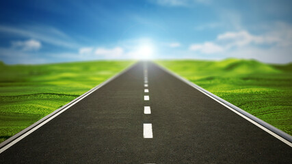 Obraz premium Empty highway road leading to blue sky. 3D illustration