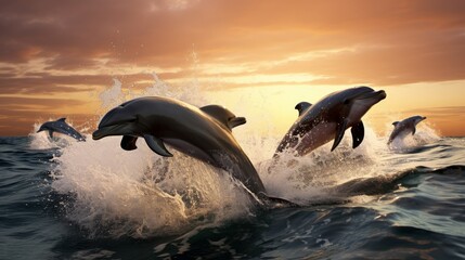 Playful Dolphins out of the water, showcasing their agility. AI generated