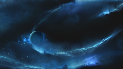 Naklejka na ściany i meble Beautiful Alien Planet With Nebula 4K Space Scene