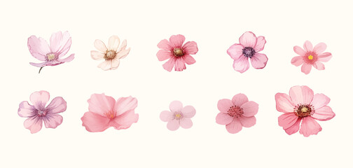 set of pink flowers