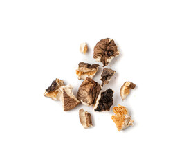 Dry Shiitake Mushrooms Isolated, Raw Shitake Pile, Healthy Organic Asian Fungi