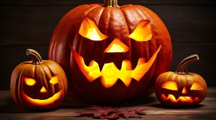 Spooky halloween pumpkin glowing face Jack o lantern 