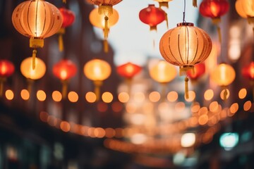 Obraz na płótnie Canvas Chinese red lanternsin Chinatown. Chinese New Year concept