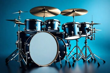 Fototapeta na wymiar drum kit on blue background
