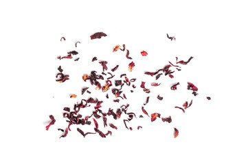 Dry Hibiscus Tea Isolated, Dry Rose Petals, Fruit Red Tea, Karkade Leaves, Dried Herbal Drink, Roselle Petal