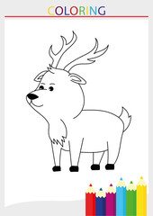 Children's coloring page mountain deer full line drawing  illustration