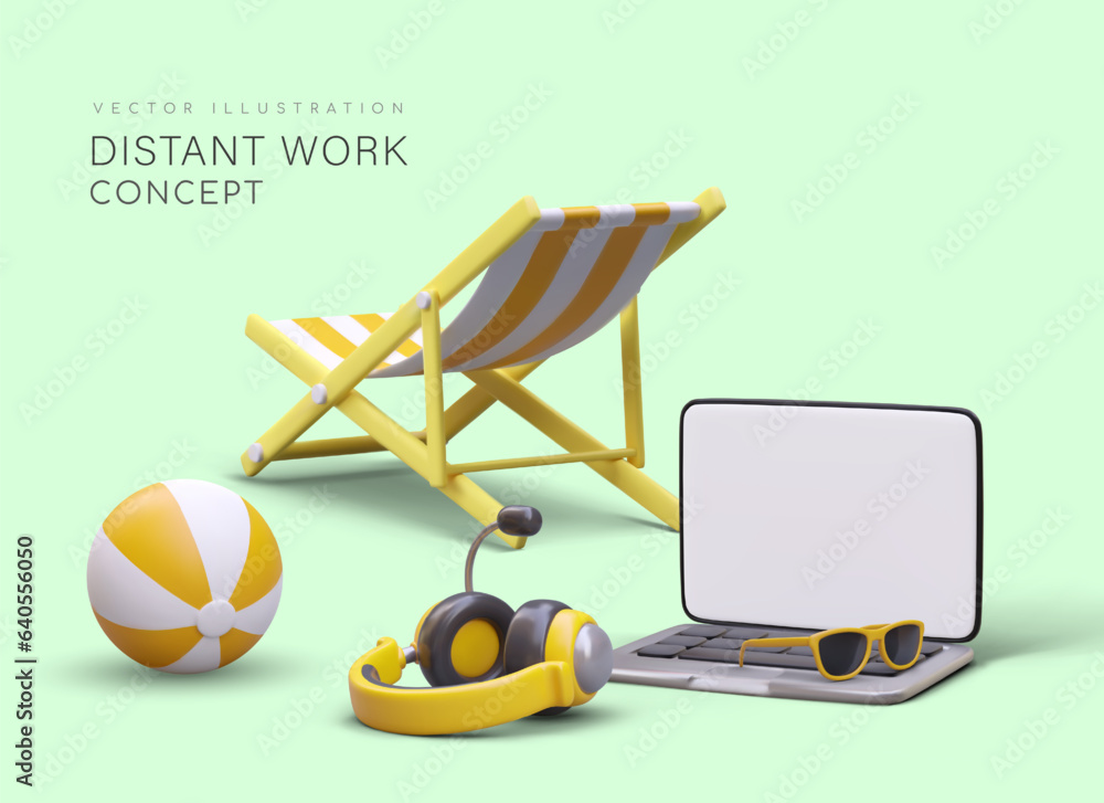 Aufkleber distant work concept. free schedule. alternation of work and rest. workplace in comfortable conditio
