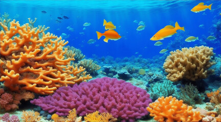 Fototapeta na wymiar Beautiful colorful coral is the underwater world ecosystem fish habitat by Generative AI