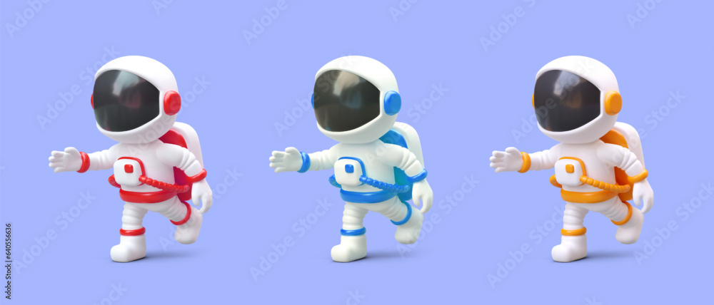 Aufkleber realistic astronaut in suit. character in process of movement. set of images in different colors. hu