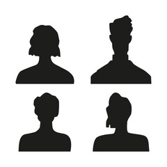 Vector flat illustration. Silhouettes of men and women in black. Avatar, user profile, person icon, profile picture. Suitable for social media profiles, icons, screensavers and as a template.