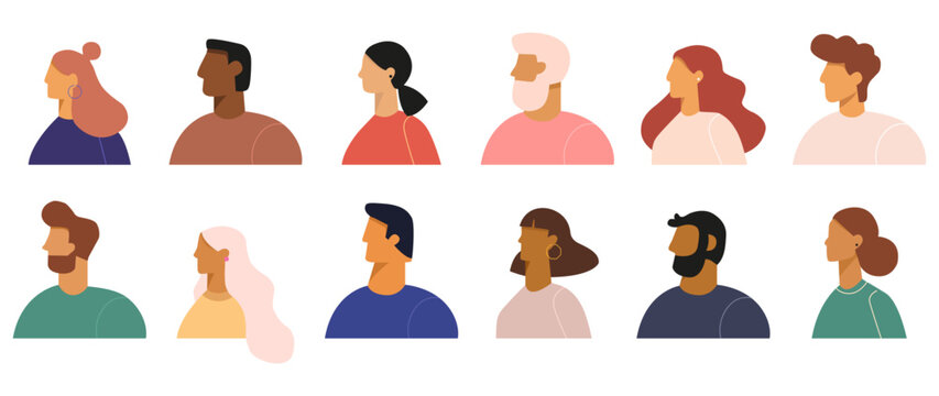 Vector flat illustration. Men and women in different styles. Avatar, user profile, person icon, profile picture. Suitable for social media profiles, icons, screensavers and as a template.