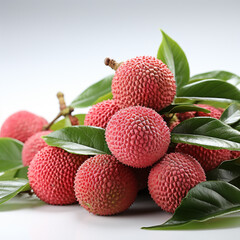 Fresh red lychees on a white background