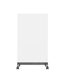 Blank Advertising banner with wheels isolated on white background ,  Physical model of a roadside billboard black and white plastic sign of a metal restaurant cafe bar ,3D rendering illustration.