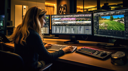 The editor is editing the video at the computer