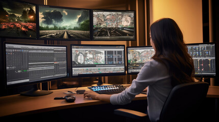 The editor is editing the video at the computer