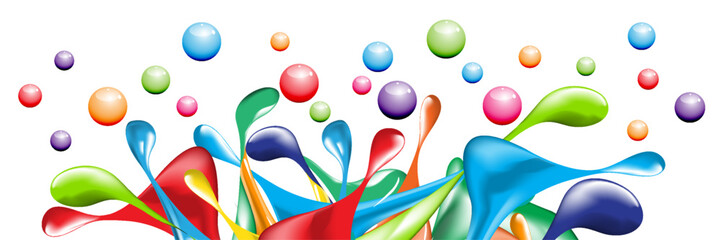Splashes of ink with colorful drops in abstract shape - 640557831