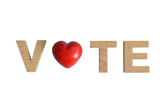 PNG, Decorative heart and wooden letters, isolated on white background