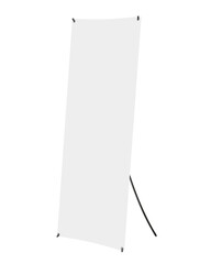 Flags mounted street shop advertisement signs isolated on white background. mockup of street store template signboard , Metal cafe restaurant bar plastic badge black white, 3D illustration