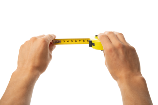 PNG, Male hands hold construction tape, isolated on white background