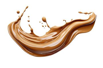 Brown cream coffee liquid swirl splash with little foundation bubbles isolated on clear png background, liquid fluid element flowing in form of wave