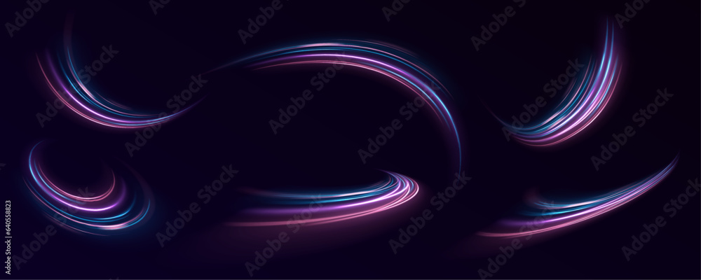 Poster semicircular wave. abstract light lines of movement and speed in neon color. laser beams luminous ab