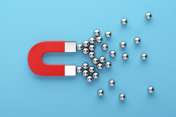 Digital marketing, leadership, customer attraction and social media followers concepts.