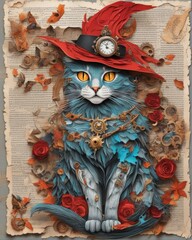 Steampunk Halloween Witch Cat