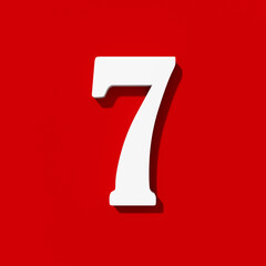 White number seven 7 on red background.