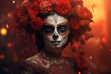 mesmerizing woman portrait inspired by dia de los muertos, Generative AI