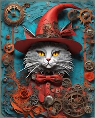Steampunk Halloween Witch Cat