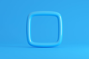 Blue glass or ceramic frame on dark background. Abstract 3d render, minimalistic background, modern graphic design.