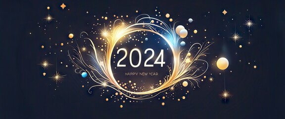 Happy New Year 2024 golden on dark Background with copy space Generative AI Art