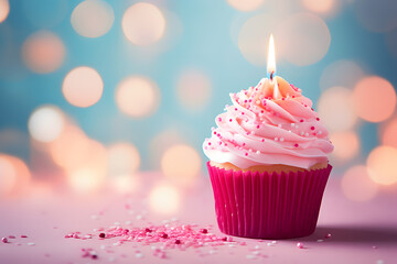 Birthday cupcake with candle photo