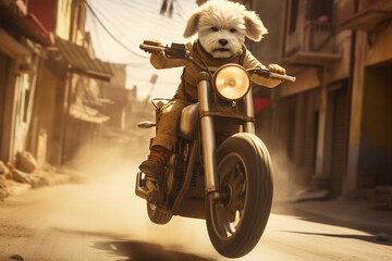 cute dog riding a motorbike