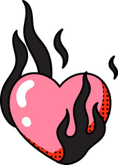 Groovy heart with fire illustration