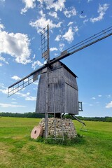 Old wooden Estonian windmill on Vislandi island. Neighbor island to Saaremaa Island, Estonia