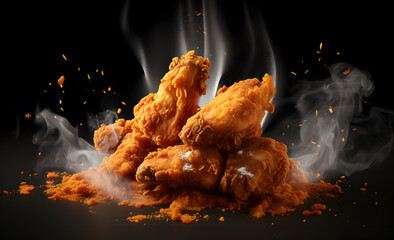 Fried chicken pieces on dark background