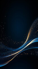 Dark blue abstract background with flowing particles. Abstract Waving Particle Technology Background Design. Digital future technology concept for graphic poster web page PPT background.Generative ai