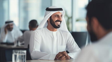 Emirati businessman in UAE's traditional meeting in the office