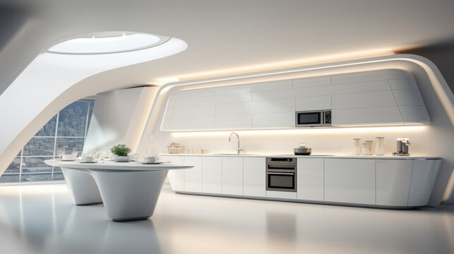 kitchen interior white tone modern futurist