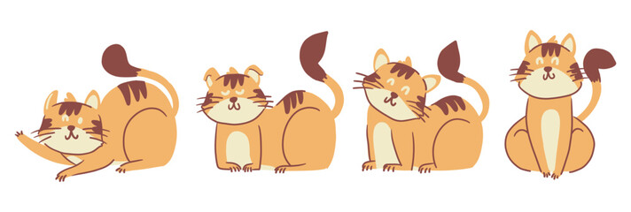 Obraz premium Set of cute little cats . Hand drawn style . White isolated background . Vector .