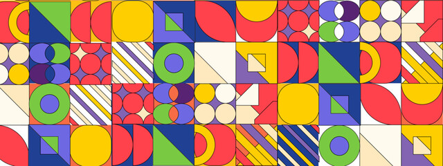 Colorful geometric mosaic seamless pattern illustration with creative abstract shapes.