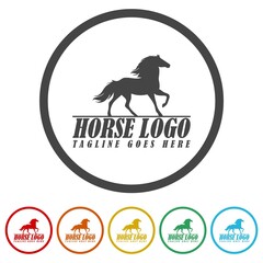 Horse logo template icon. Set icons in color circle buttons