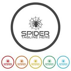 Spider Logo Template. Set icons in color circle buttons