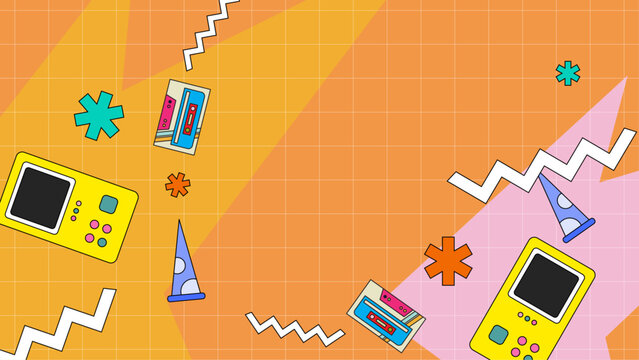 Memphis seamless pattern of geometric shapes 80's-90's styles on white background