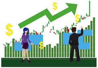 Business and Investment News Report on firm profit and rising stock market investments ,Upward arrow with a chart of the stock price rising