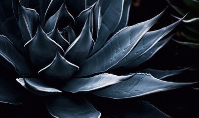 Tropical succulents wallpaper. Textured blue agave banner. For postcard, book illustration. Created with generative AI tools