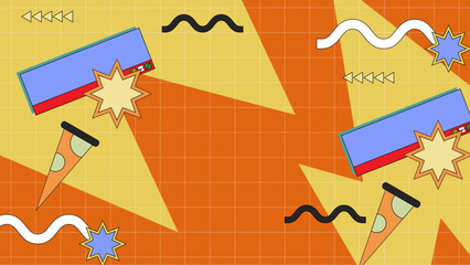 90s and 80s poster. We Love The 90's. Retro style textures and text mix. Aesthetic fashion background and eighties graphic. Pop and rock music party event template. Vintage vector poster, banner.