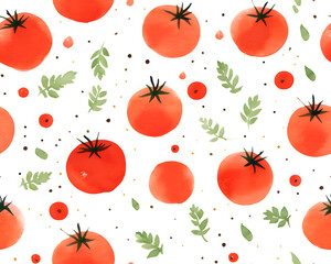 Tomato watercolor hand drawn seamless pattern